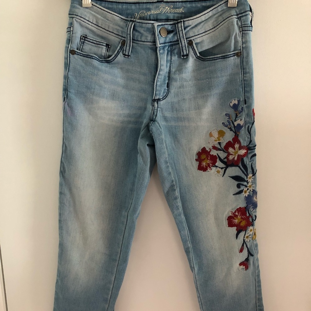 Embroidered denim jeans